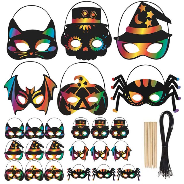 3uds. Máscara para rascar DIY, 24 Uds., sabor a fiesta, máscara de cosplay para fiesta de Halloween (estilo remolque)