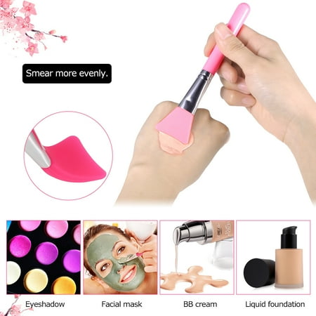 Mask With Handle 6pcs Silicone Makeup Brush Set Facial Mask Foundation Brushes Cosmetic Eyeshadow Eyebrow Brush Kit With Plastic Handle Green ()