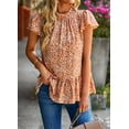 thumbnail image 2 of Uniexcosm Women's Floral Casual Blouses Ruffled Short Sleeve Round Neck Tops, 2 of 7