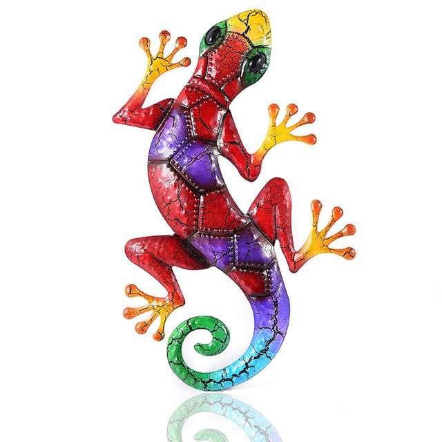 Gecko De Metal Para Colgar En La Pared, Escultura De Insectos, Estatua Colorida De Gecko Para Decoración De Interior Y Exterior Del Jardín Del Hogar Yuarrent HA045120-03