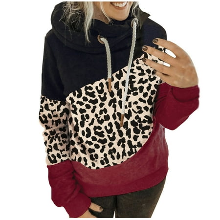 

Sweatshirt Tops Womens Plus Size Drawstring Turtleneck Pullover Shirts Casual Color Block Outwear