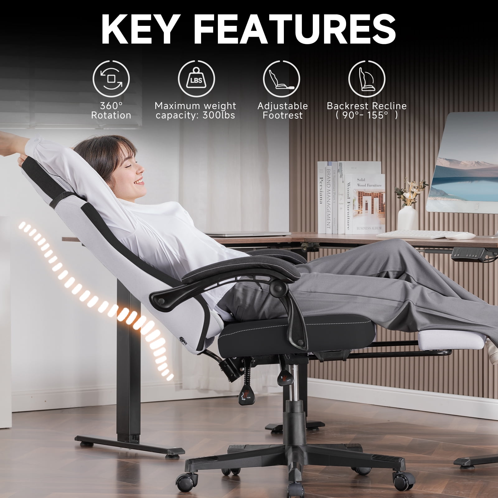 GTPLAYER Gaming Chair, Fabric Ergonomic Office Chair with Footrest and Lumbar Suppor for Adult, Blackgray