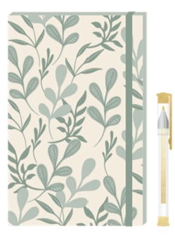 Gwen Studios 6.5" x 4" Elastic Closure Mini Journal Notepad and Gel Pen, Blank Pages, 2 Designs, 50 Pages