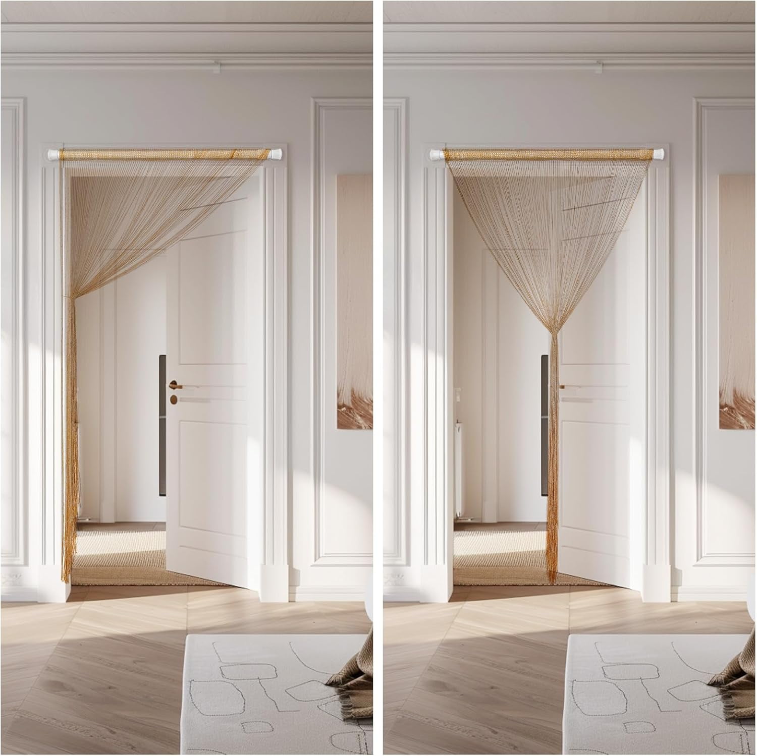 4 Pieces Glitter String Curtains Doorway Beads Curtains, 39 x 79 Inch Hanging Fringe Hippie Room Divider Door String Curtain Boho Doors Tassel for Doorways, Windows, Closet, Privacy Decor (Champagne)