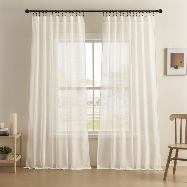 Cortinas transparentes Joydeco de lino blanco de 183 cm de largo para sala de estar