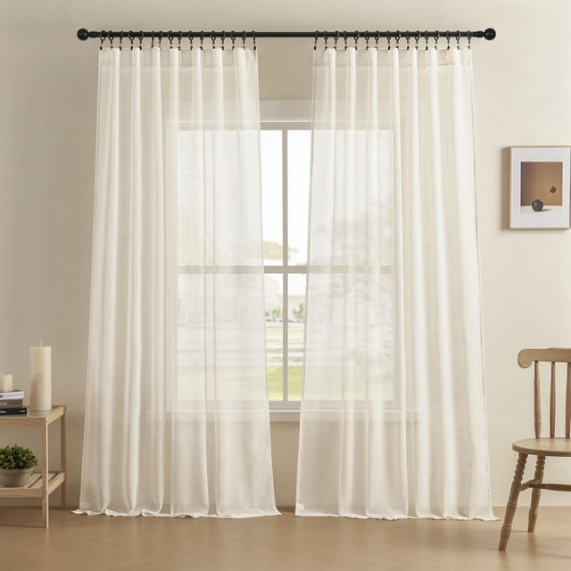 Cortinas transparentes Joydeco de lino blanco de 183 cm de largo para sala de estar