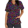 thumbnail image 2 of RKSTN Scrubs for Women Valentine's Day Colorful Hearts Print Trendy Spring Summer V Neck Color Block Short Sleeve Caregiver Nursing Work Top with Pockets, 2 of 5
