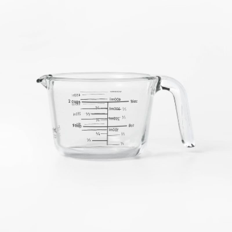 Pyrex 2-Cup Measuring Cup, Clear Glass, Red Graphics, Durable