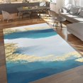 thumbnail image 4 of Modern Blue Gold Oil Painting Texture Area Rug for Living Room, Blue Gradient Gold Foil Rug for Bedroom, Fade Resistant Home Decorative Rugs for Teen Kids Family Bedside, 3x5ft, 4 of 7