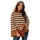 thumbnail image 1 of Women's Long Sleeve Stand Collar Ribbed Pullover Sweater, Chunky Knit Loose Striped Sweater, 1 of 4