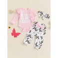 thumbnail image 2 of Nygoyerh Newborn Baby Girls Pants Set Long Sleeve Romper + Butterfly Print Pants + Headband 2PCS Set Fall Infant Clothing for 1M-18M, 2 of 7