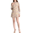 thumbnail image 1 of Unique Bargains Robe Mini Décontractée pour Juniors à Volants, Col Ras du Cou, Manches Longues, Dentelle Florale, 1 of 6
