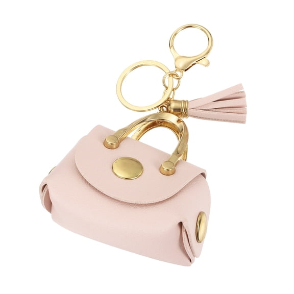Uxcell Coin Purse Keychain, Cute Mini Handbags Purse Charm Keychain with Tassels, Leather Bag Charm Accessories for Women Girls Headset Bag Backpacks Decor, (Pink)