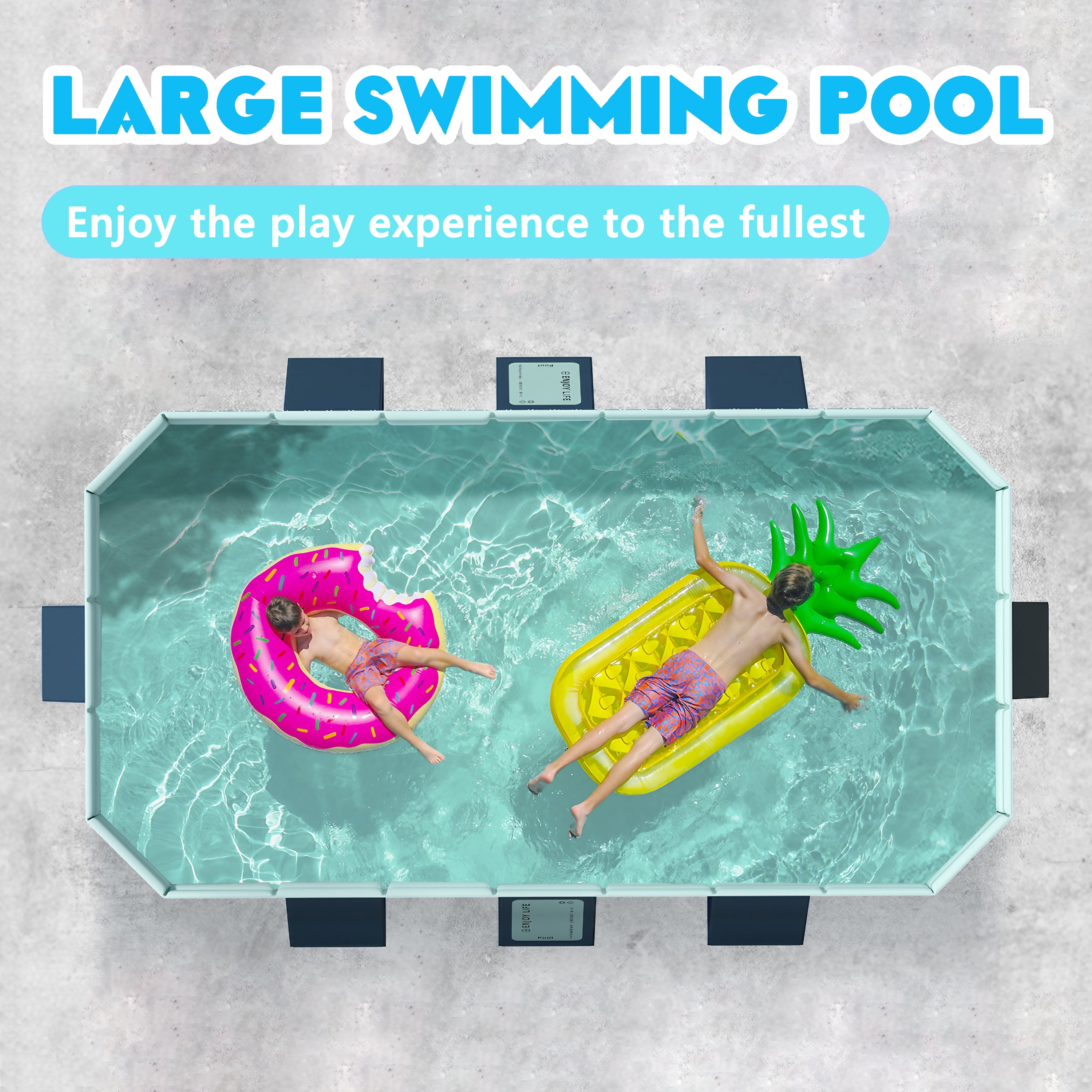 Hyindoor Outdoor Foldable Non-Inflatable Adults and Kids Swimming Pool Hard Plastic Anti-Slip for Lawn Garden Backyard（116" x 65" x 21"）