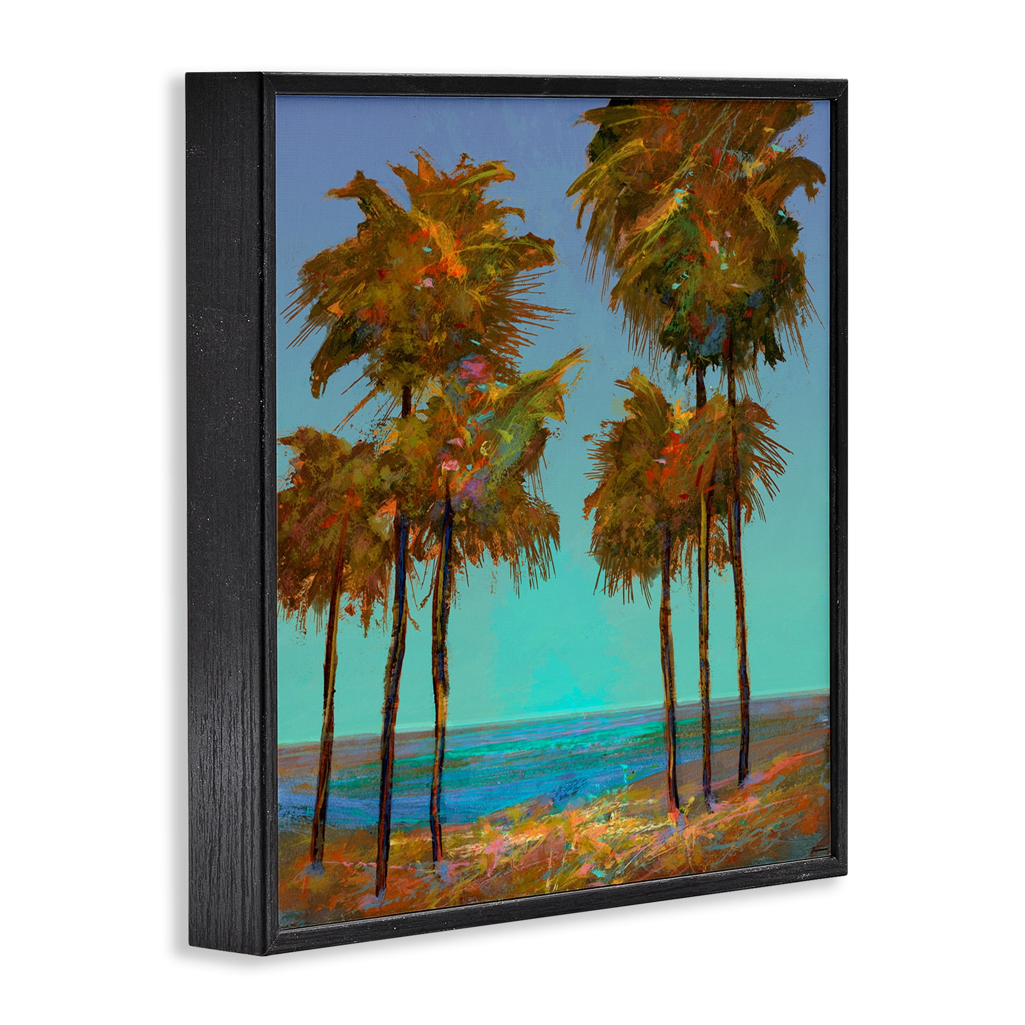 Stupell Industries Looming Green Palms Landscape Painting Black Framed Art Print Wall Art, 17 x 17