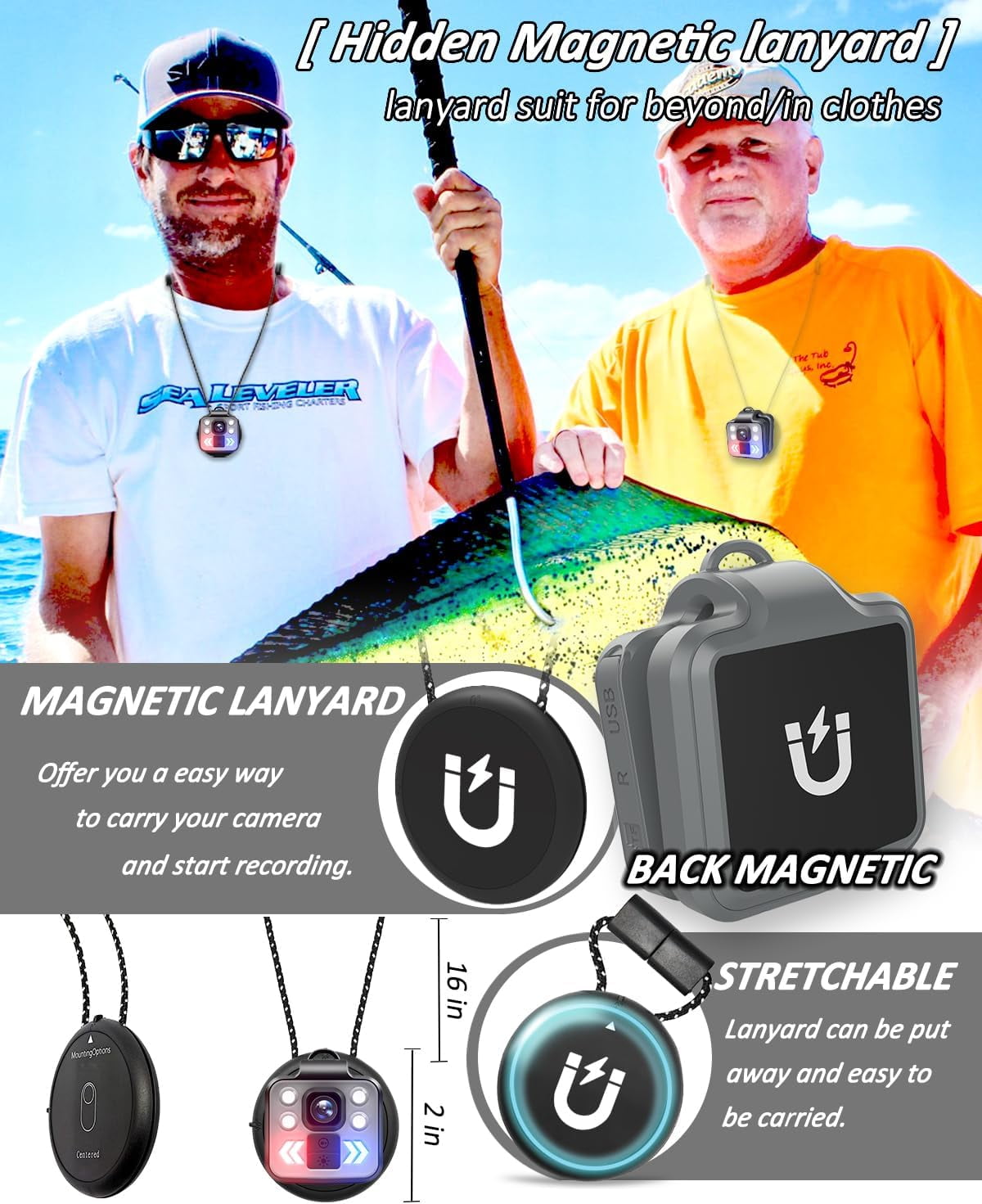 Body Camera with Audio & Video Recording - 1080P Mini Small Portable Sport 64G Cam Recorder - Flashlight Headlamp Waterproof Cam- for Child Pet Home Outdoor Fishing Camping (With Magnetic Lanyard)