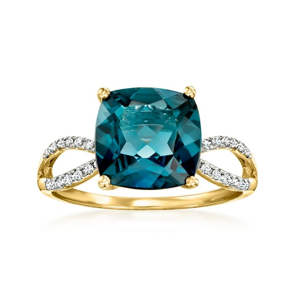 Ross-Simons 4.90 Carat London Blue Topaz and .11 ct. t.w. Diamond Ring in 14kt Yellow Gold, Women's, Adult