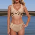 thumbnail image 4 of Curuila Two Piece Swimsuit For Women Push Up Solid Color V Neck Bikini High Waist Swimwear Set Beige Size S, 4 of 6