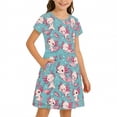 thumbnail image 4 of Rggeeun Toddler Girls Dresses Cartoon Cute Character Print Short Sleeve Crew Neck Knee-Length Loose Fit Soft Fabric With Ruffle For Outdoor Activities Stylish Sundress,Sky Blue,9-10 Years, 4 of 5