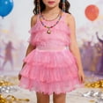 thumbnail image 2 of Wuxian Girls Carnival Dance Tutu Skirt Elegant Elastic High Waist Solid Color A-Line Layered Cute Ballet Party Trendy Tulle Mini Skirt,Pink,6-7 Years, 2 of 4