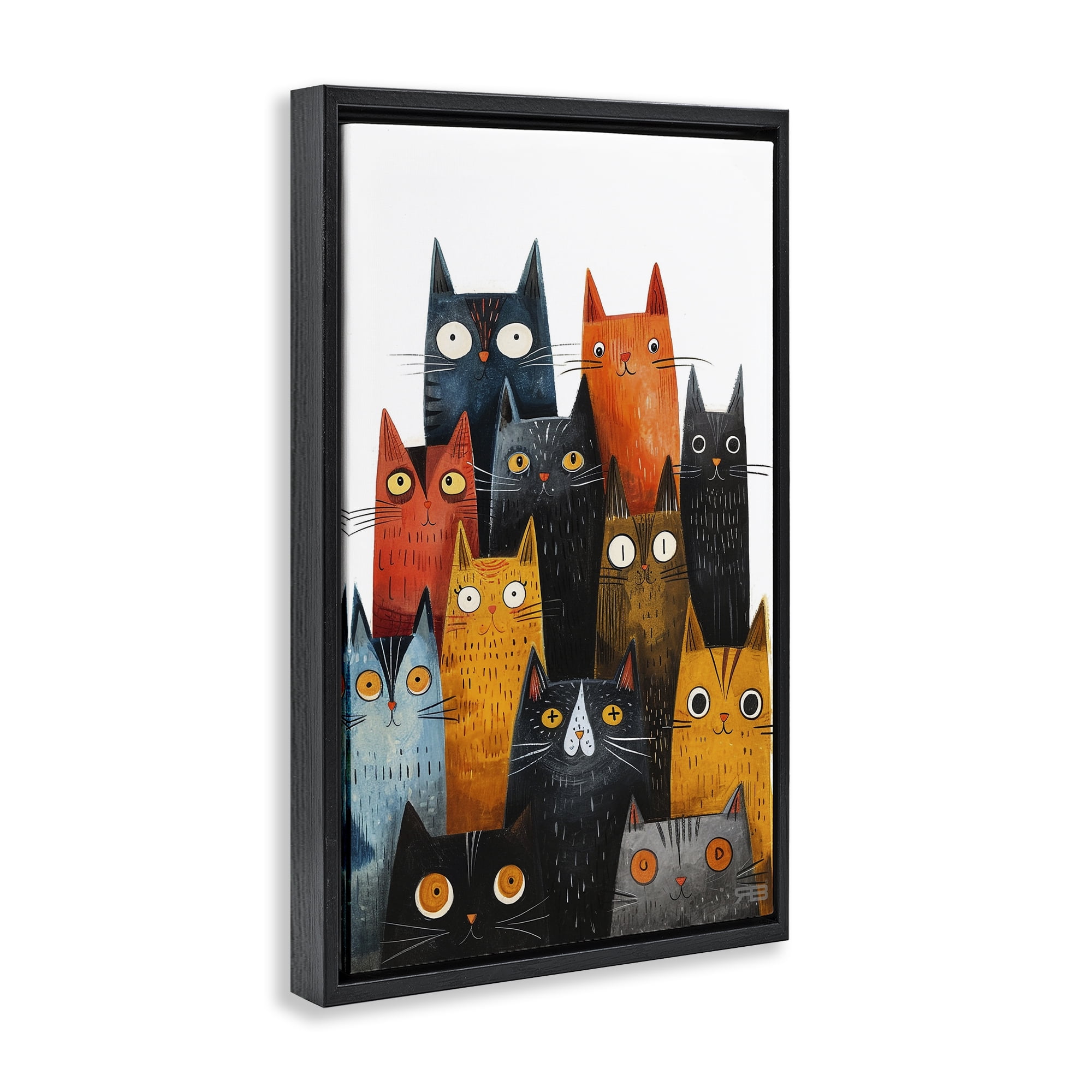 Stupell Industries Fun Peeking Cat Faces Animals & Insects Painting Black Floater Framed Canvas Art Print Wall Art, 21 x 31