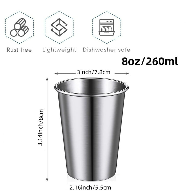 Wattne Stainless Steel Cups, 8oz Silver Metal Tumblers, Unbreakable  Stackable Drinkware for Camping, Travel, Everyday - Walmart.com