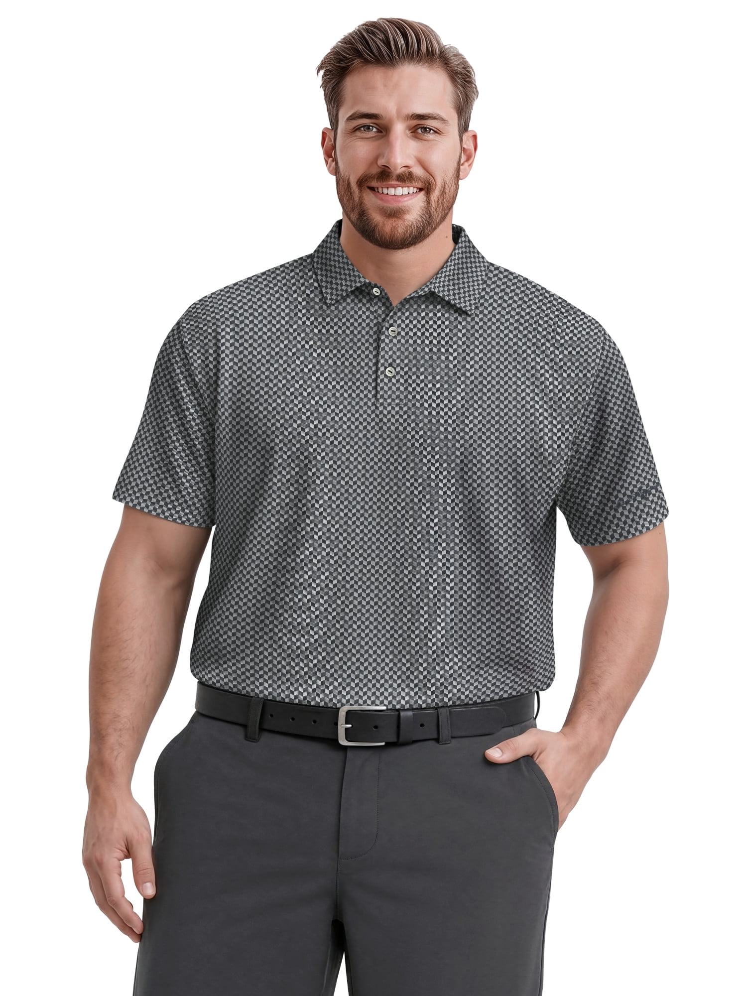 Ben Hogan Performance Men's & Big Men's Herringbone Print Short Sleeve Golf Polo Shirt, Sizes S-4XLT
