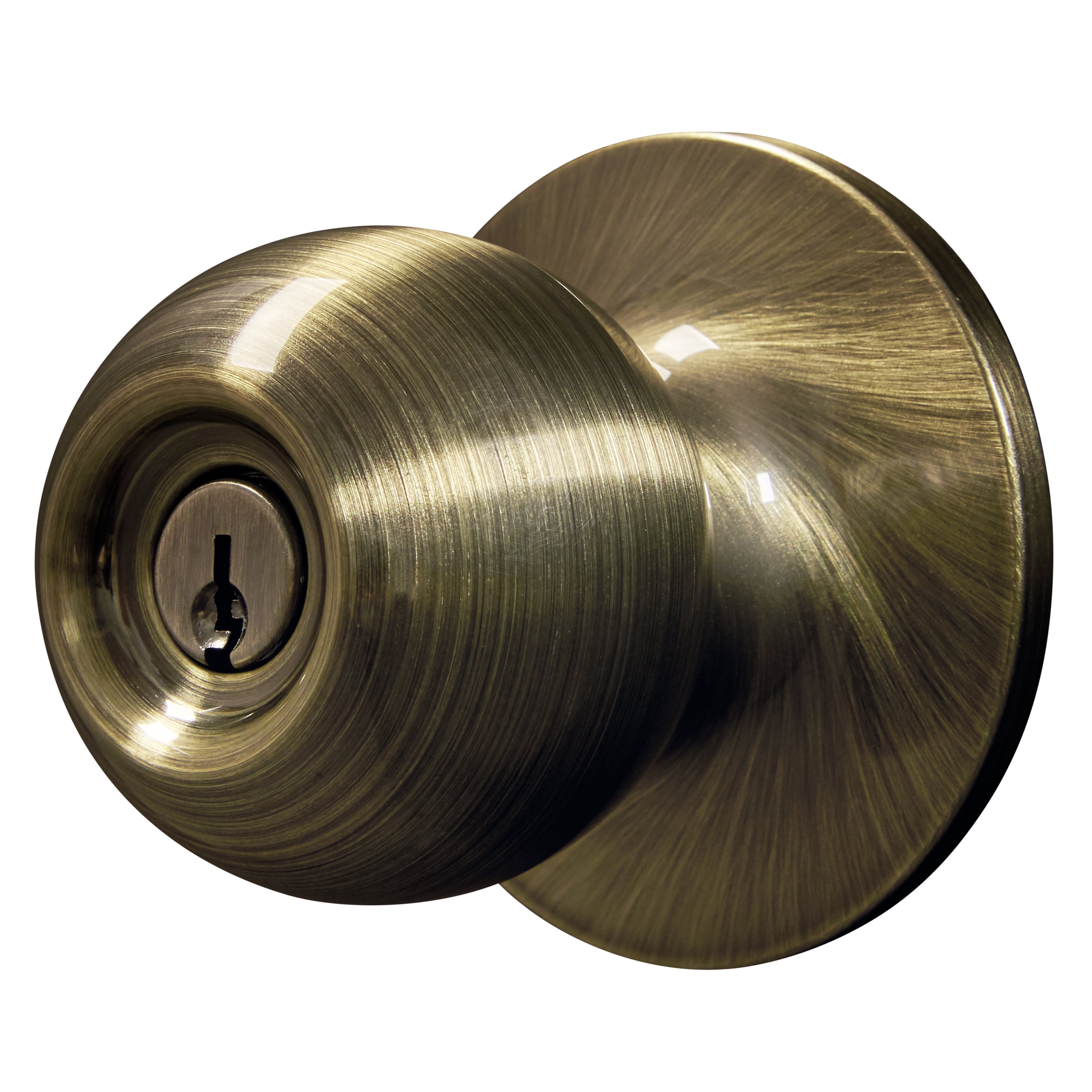 Hyper Tough Keyed Entry Ball-Style Doorknob, Antique Brass Finish