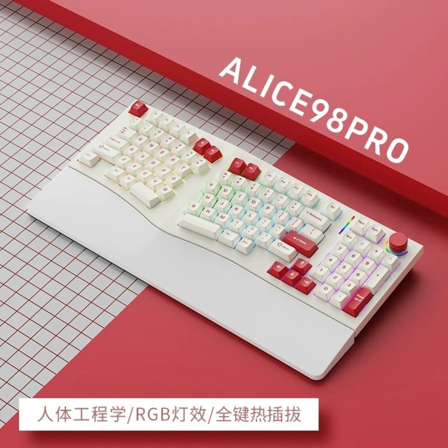 Alice98 Pro Mechanical Keyboard, 3° Typing Angle Ergonomic Design, Wireless Bluetooth/Wired Custom Keyboard with Alice Layout