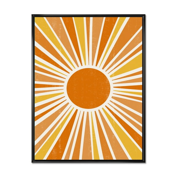 Designart 'Minimal Bright Shining Orange Sun Rays I' Modern Framed Canvas Wall Art Print