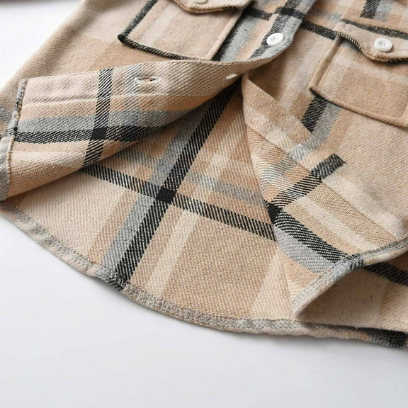 Odeerbi Toddler Boys Girls Plaid Shacket Jacket Kids Toddler Flannel Shirt 2025 Long Sleeve Plaid Jacket Baby Fall Shirt Coat Outwear Khaki 2-3 Years