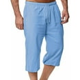 thumbnail image 5 of Havenre Men's Linen Capri Shorts Lightweight Casual Baggy Knee Length 3/4 Pants Summer Drawstring Beach Pants Lounge Shorts with Pockets Blue S, 5 of 6