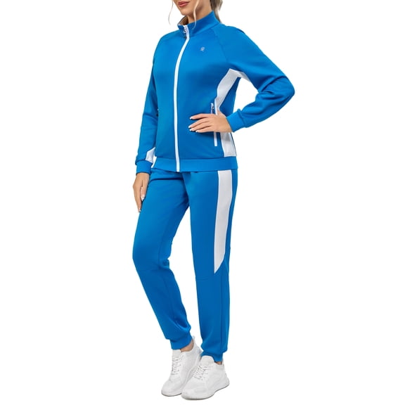 Women's 2Pc Full Zip Tracksuit, 4 Way Stretch Breathable Jogger with Zipper Pockets for Gym Running Light Blue S