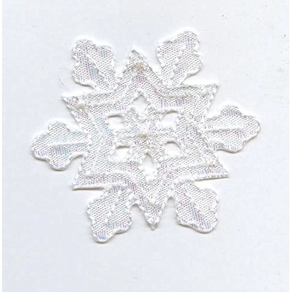 Medium - Shimmery White Holiday Snowflake - Iron on Applique/Embroidered Patch