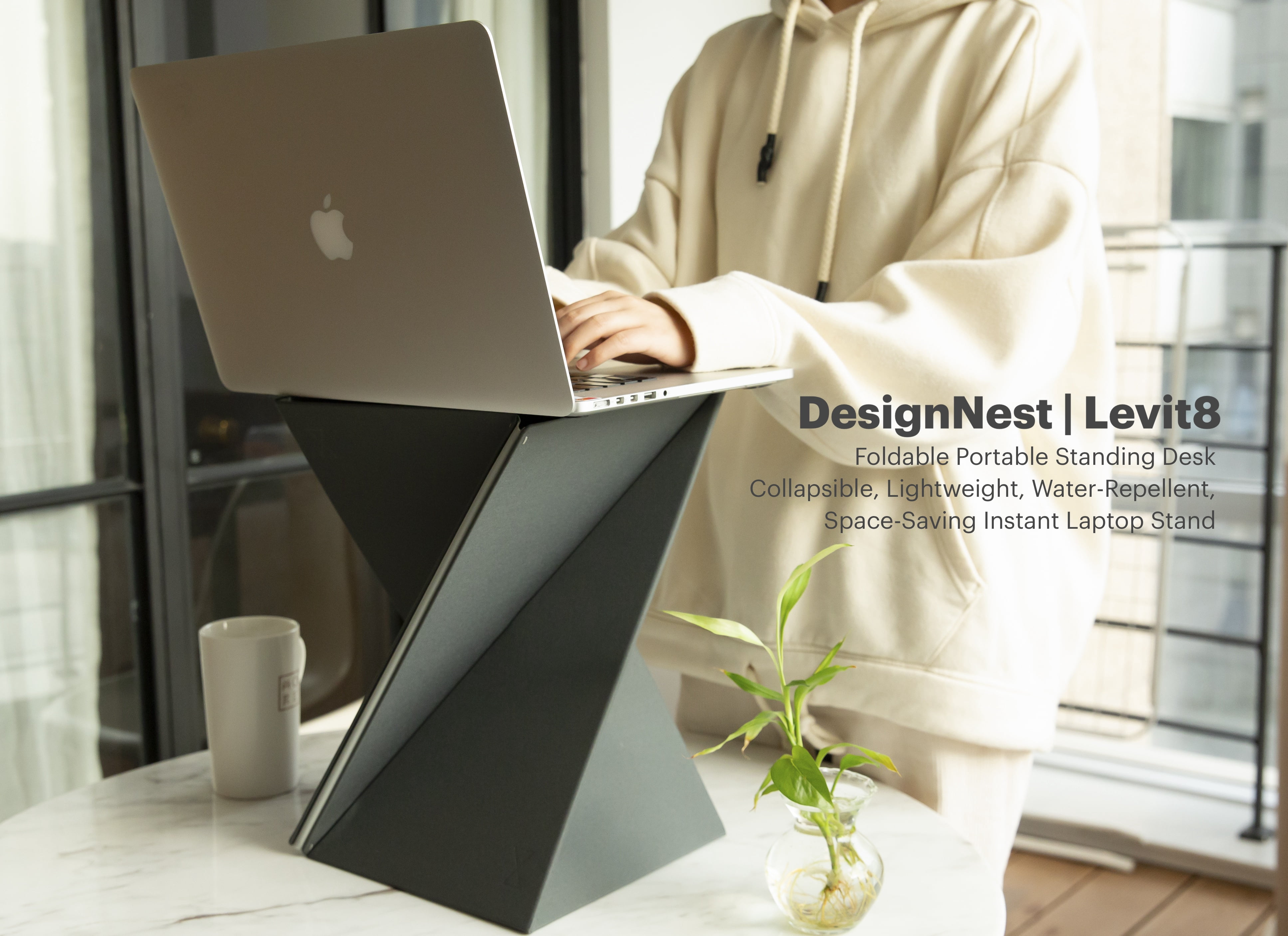 Levit8 - The flat folding portable standing desk, Laptop Stand, Sit to Stand, Flat to Raised Surface, No Assembly, Large