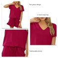 thumbnail image 4 of Women's Short Sleeve Pajama Set - Casual V-Neck 2-Piece Loungewear with Elastic Drawstring, Perfect for Spring/Summer, Red, Size S, 4 of 5