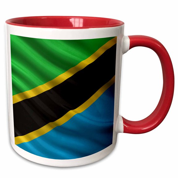 3drose, Flag of Tanzania Waving in the Wind, 15oz Two-tone Red Mug