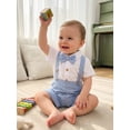 thumbnail image 5 of BemeyourBBs 2Pcs Newborn Baby Boy Baptism Day Gentleman Outfit Summer Clothes Lapel Neck Short Sleeve Button Down Bowtie Shirt Romper and Suspender Shorts Set, 5 of 9