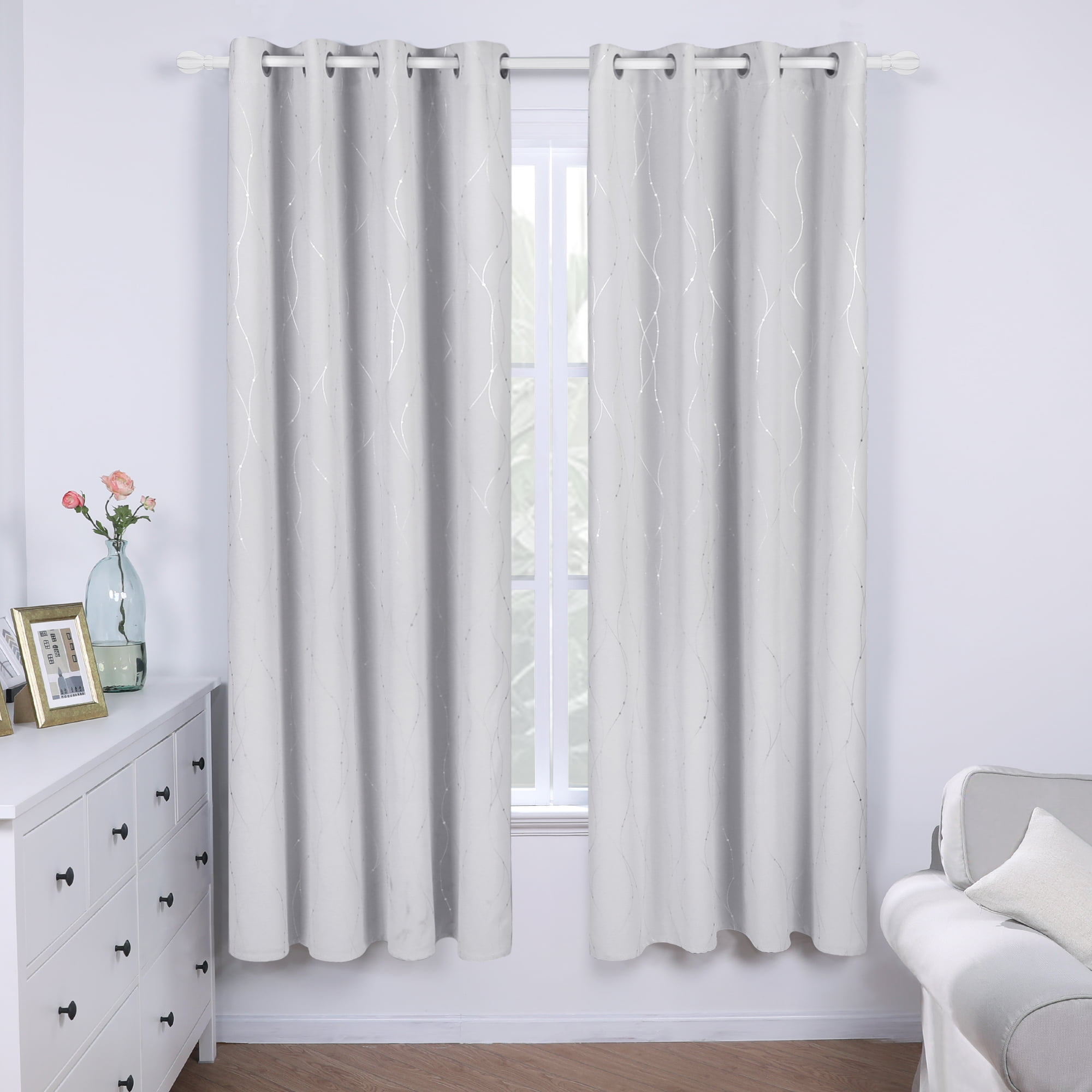 Grey-Wave 52X84Inch Deconovo Jacquard Luxurious Pattern Curtains with Rod Pocket Window Panels for Kids Room