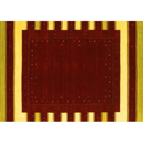 Ahgly Company Machine Washable Indoor Rectangle Abstract Yellow Contemporary Area Rugs, 4' x 6'