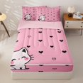 thumbnail image 2 of Manfei Kawaii Kitten Zipper Twin Comforter Sets with Fitted Sheet and 2 Pillowcases, Sweet Love Heart Doodle Zipper Bedding Set, Pink, Pink Reversible, 4-Piece, 2 of 7