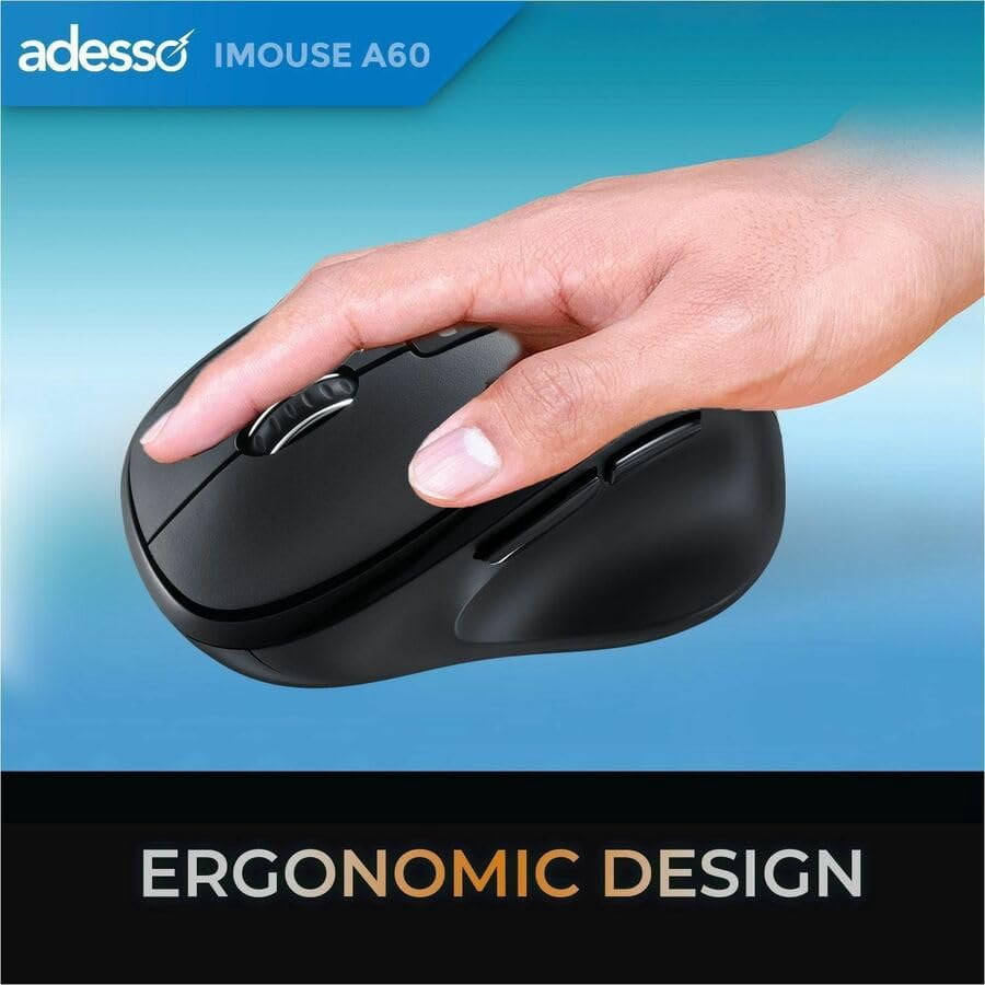 Adesso iMouse A60 Ergonomic Wireless Vertical Mouse, Bluetooth and 2.4GHz Dual Mode with USB-A Receiver, Copilot AI Hotkey, 3 Level DPI 1000/1600/2400, 6 Buttons, Right Hand for Windows