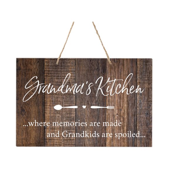 LifeSong Milestones Inspirational Wooden Wall Hanging Rope Sign 8x12 - Grandmas Kitchen (Lightwood)