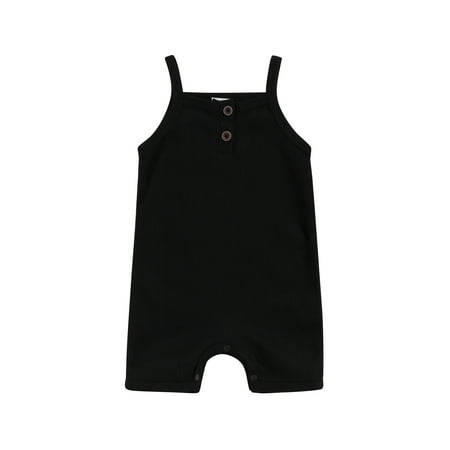 

Genuiskids Newborn Baby Girl Boy Romper Kids Solid Color Square Neck Sleeveless Jumpsuit with Snap-Fastener for Summer 0-18 Months