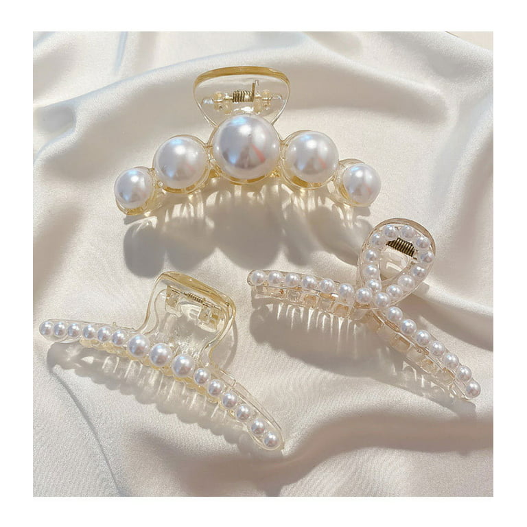 4 Pcs Large Pearl Hair Clips Pearl Claw Clips for Women Girls Wedding Hair  Styling Hair Accessories Aesthetic Nonslip Jaw Clips Barrettes for Thick