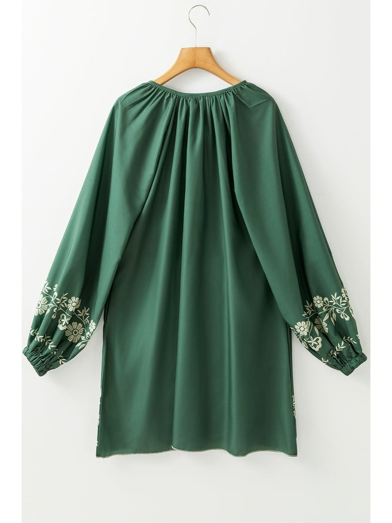 Women's Mist Green Boho Floral Pattern Puff Sleeve Shift Dress with Tie  Neck - [ZhiHiMeRi] | (US 12-14)L - Walmart.com