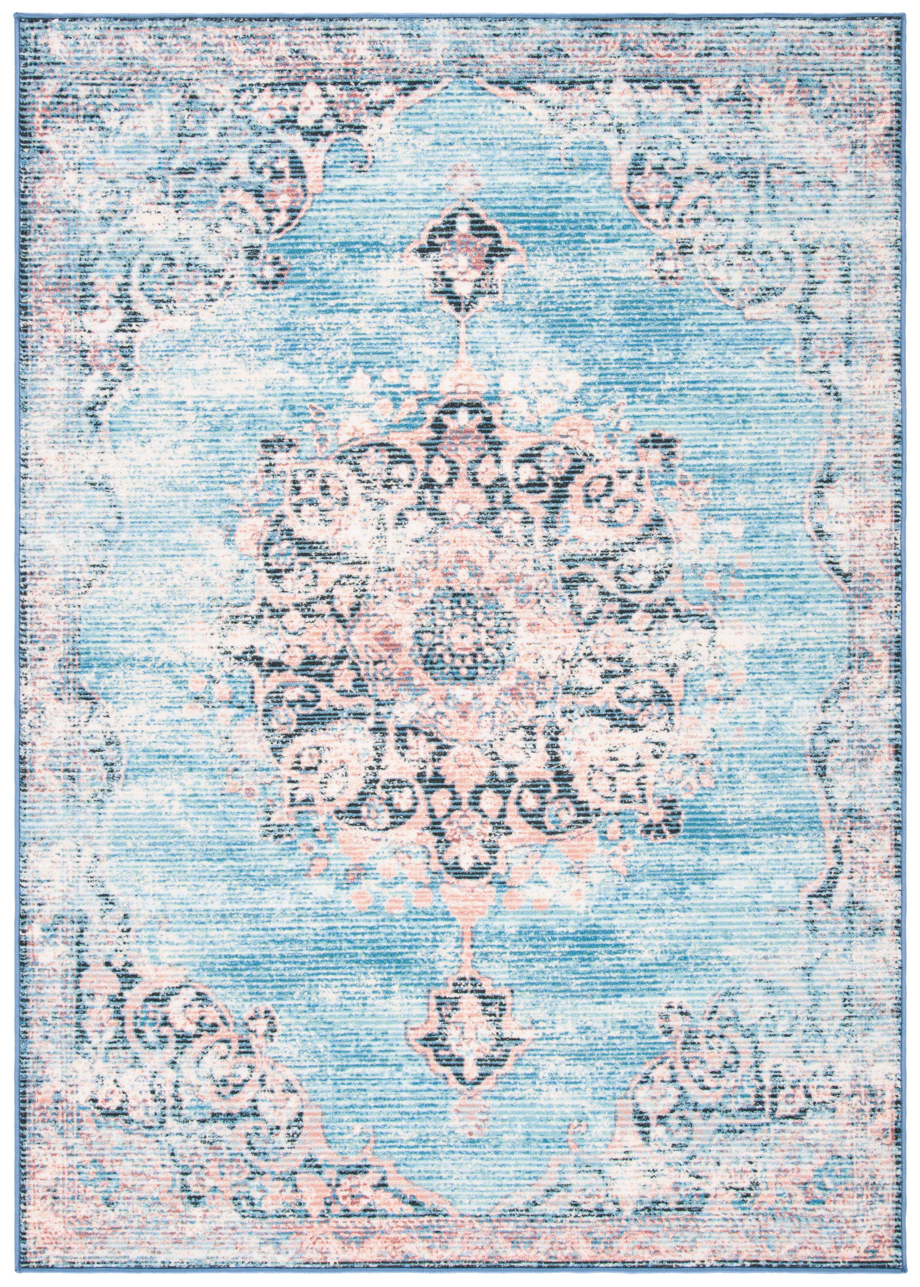 SAFAVIEH Journey Coriander Floral Distressed Area Rug, Turquoise/Pink, 4'4" x 6'