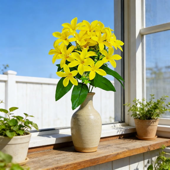 Spring Flowers Artificial Lilies Bouquet Fake Easter Cemetery Flowers Silk Flower Arrangements for Vase Home Table Centerpieces Wedding Indoor Grave Decorations