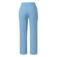 thumbnail image 3 of Womens Casual Linen High Waist Pants Drawstring Loose Fit Summer Pants Trousers with Side Pockets Light Blue XL, 3 of 4
