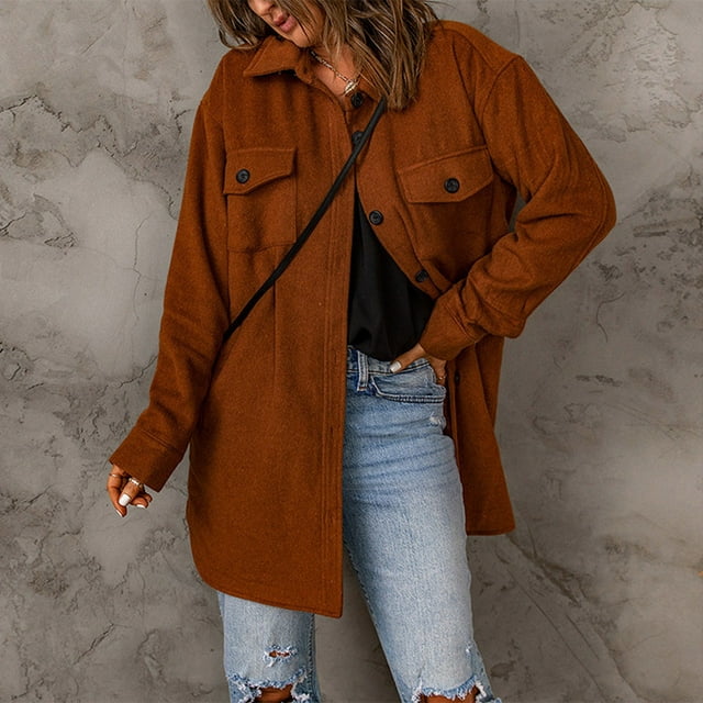 EGNMCR Veste à Manches Longues pour Femmes, Sans Capuche, Décontractée, Col en V, Couleur Unie